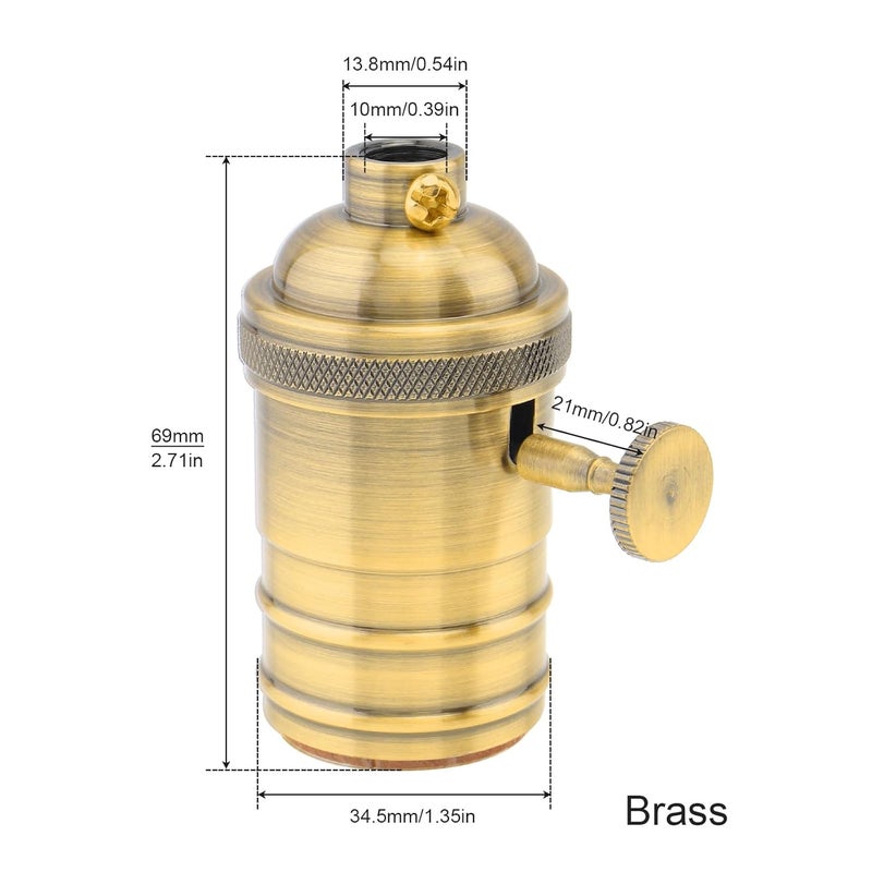 RTNLIT Brass Lamp Socket, Vintage Edison E26/E27 Bulb Light Socket with On/Off Knob Switch(Gold) - Image 2